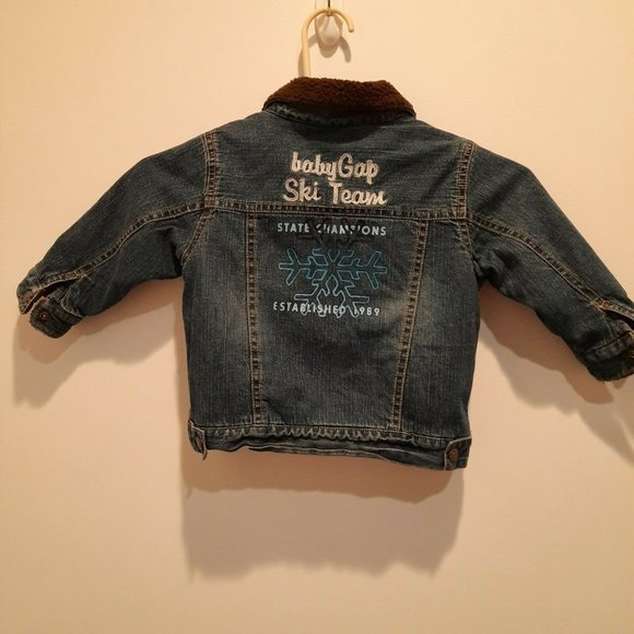 Baby GAP Infant Toddler Denim Blue Jean  Jacket Size 18-24M ski team pre-owned - Picture 2 of 4